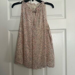 Elegant Sleeveless Blouse with Pink and Blue Dots